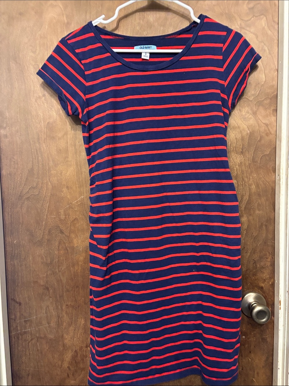 Old Navy Navy and Red Striped Short-Sleeve maternity Dress - Casual Knit